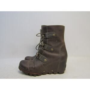 Sorel Womens Size 9.5 Brown Leather Lace Up Wedge Ankle Fashion Boots Bootie